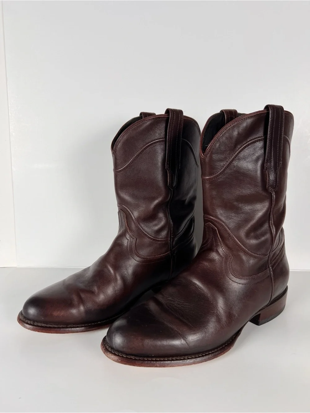 Tecovas The Earl Cowhide Roper Smooth Leather Roper Boots Dark Brown 9.5 EE Wide